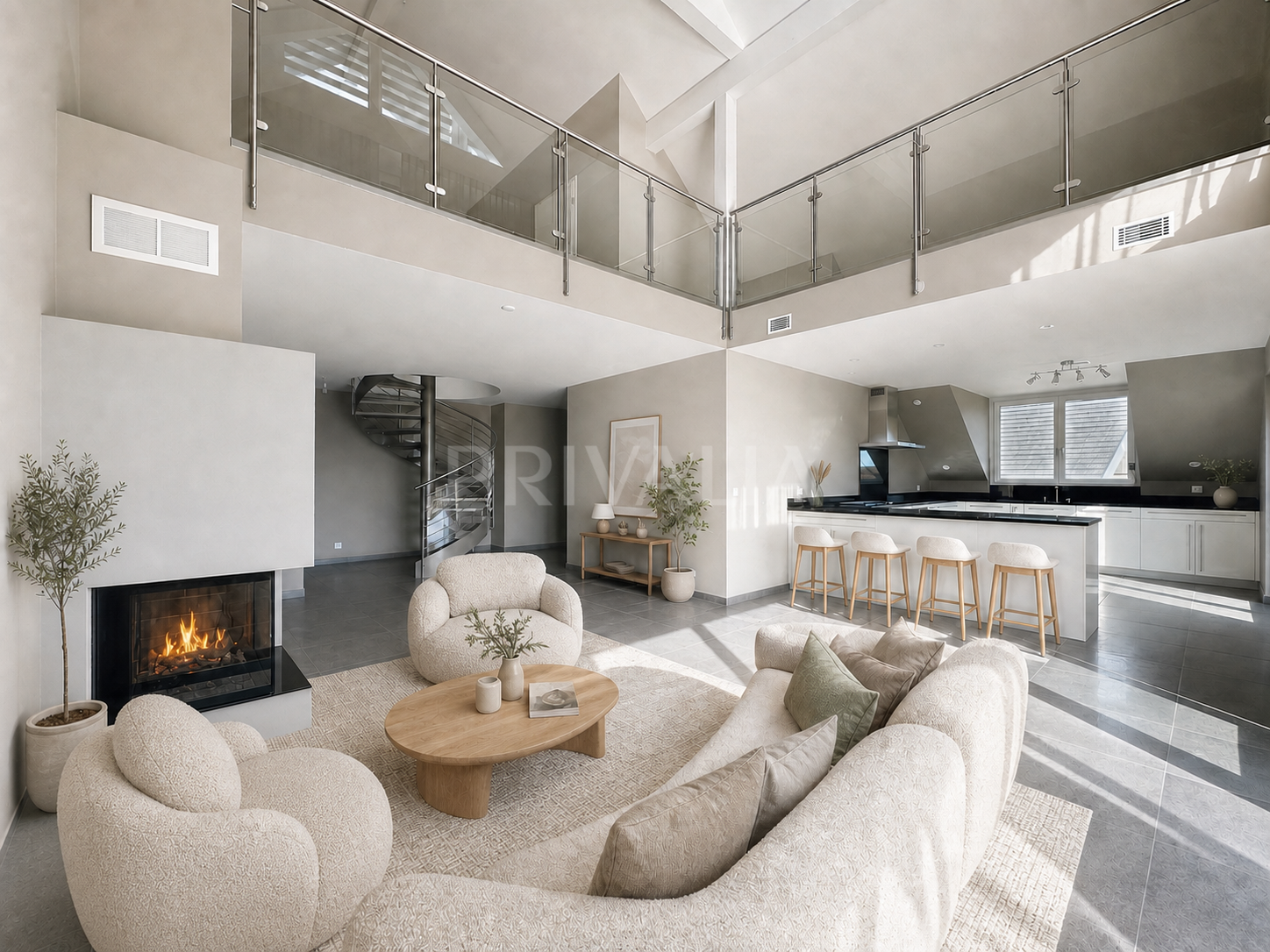Attique en duplex Minergie de 135 m² avec balcon et cheminée à Mies